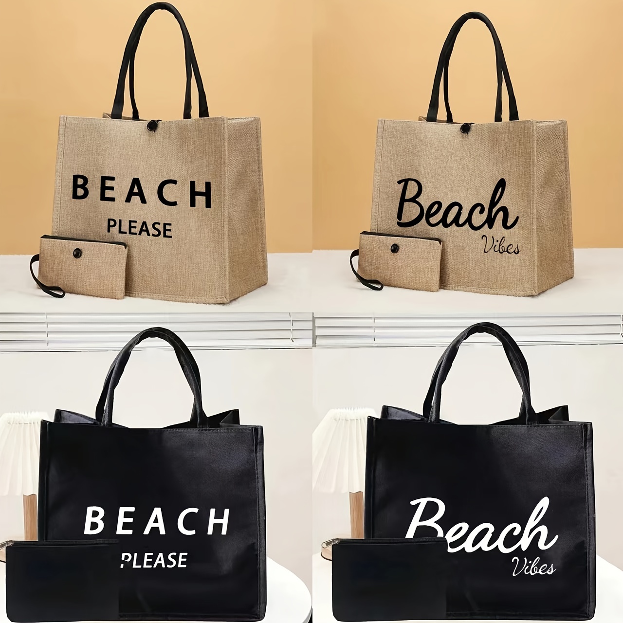 

Sac fourre-tout à grande capacité avec impression de lettres Fashion Beach, sac de plage léger de voyage, grand sac à main, sac de rangement pour le shopping au travail