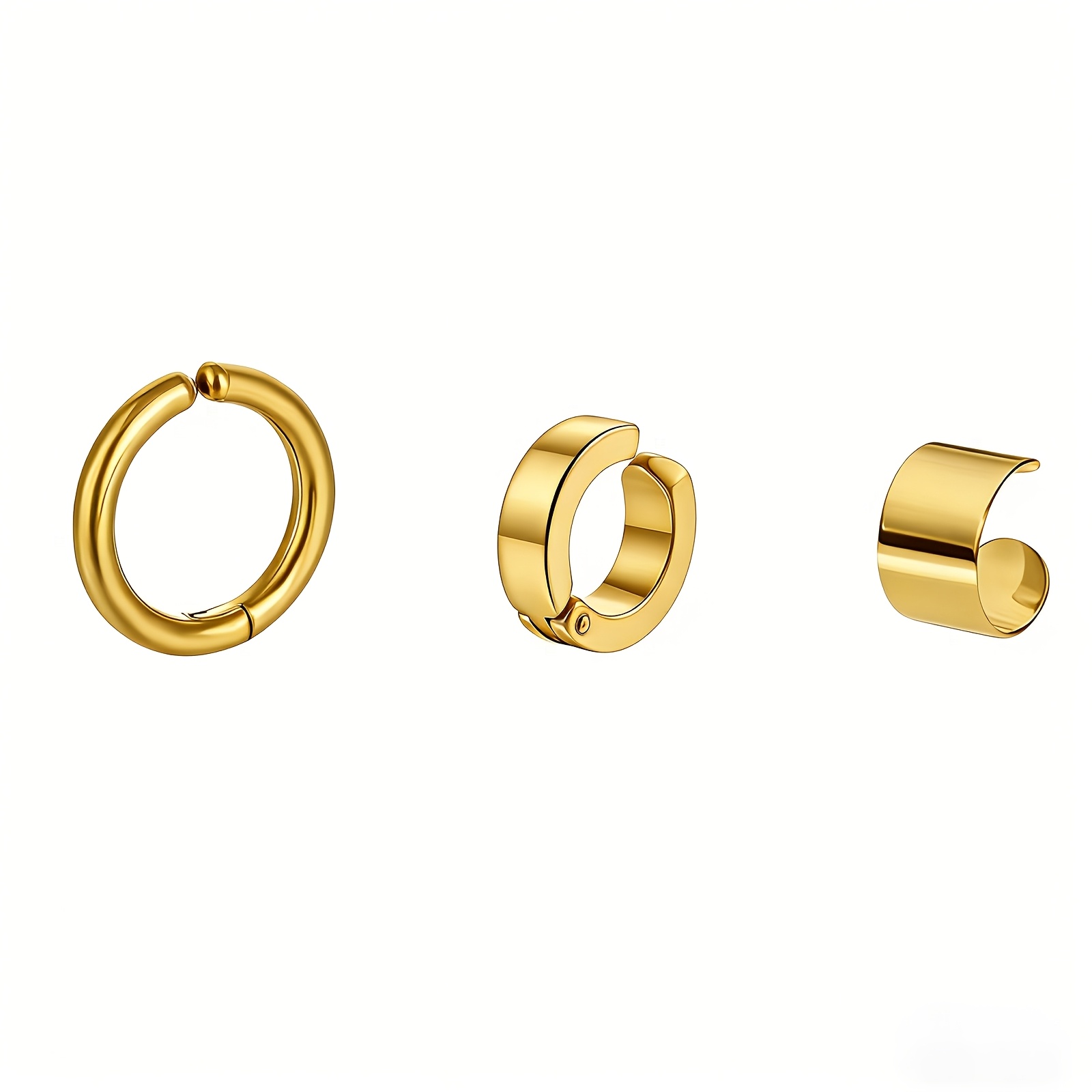TEMU Modern And Fashionable Style, 3pcs 316l 316l Stainless Steel Men's Ear Clip Sets, Suitable For Daily Wear And Parties, Gift For And Lovers,