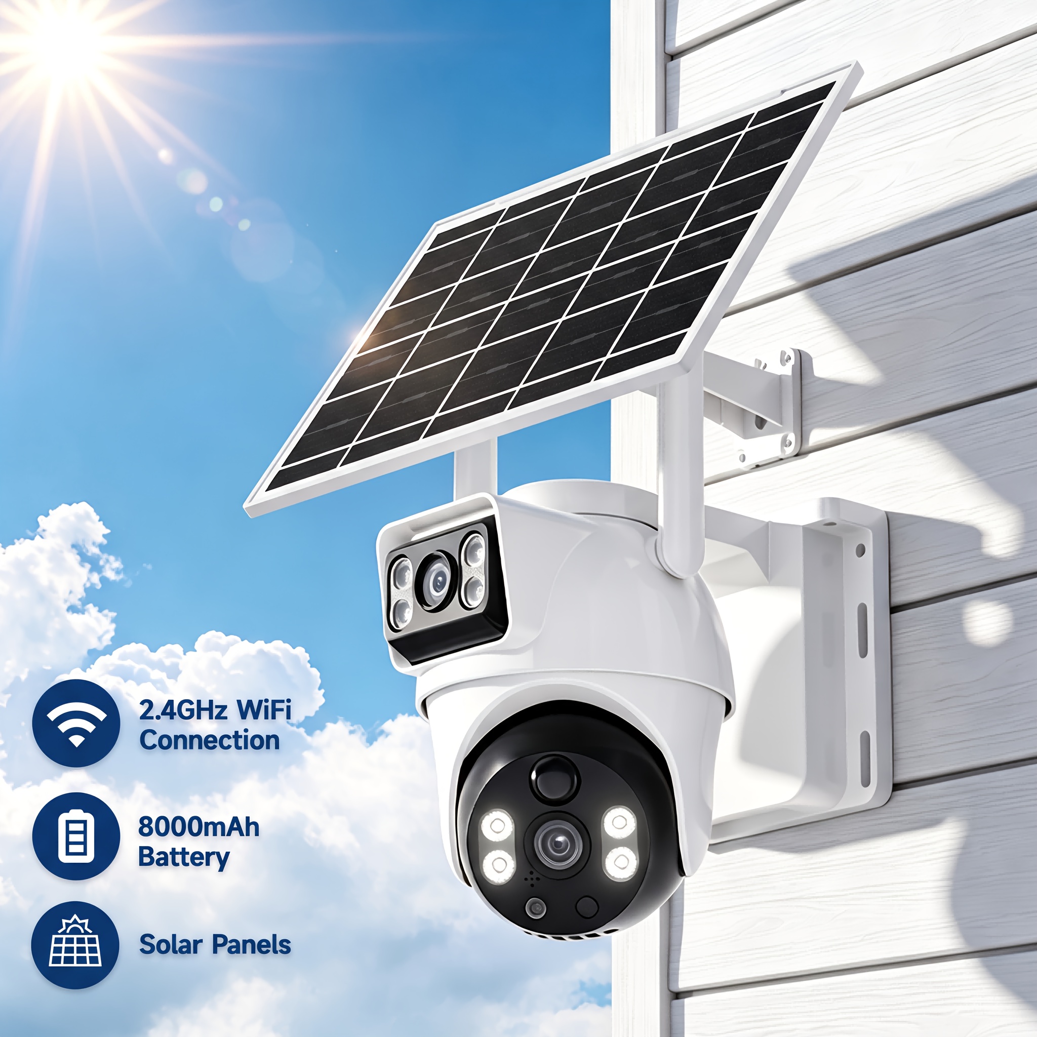 Image of Xiaovv Dual-lens Wifi Security Camera Outdoor Solar Powered, 360° Ptz Cctv Home Surveillance, Audio, Pir Human Detection, Strobe Light Alarm, Colour Night Vision, Local Sd & Cloud Storage, View