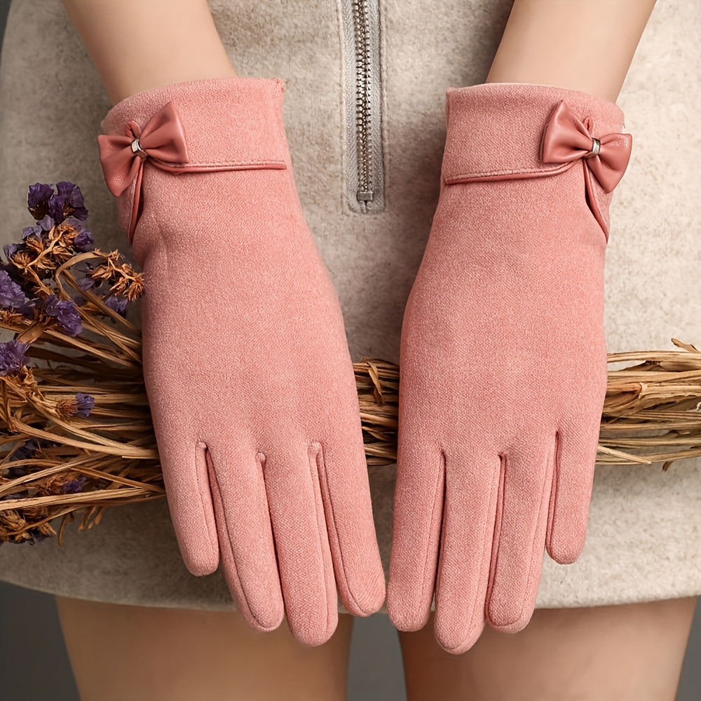 

1 Paire, Gants d'Hiver Chauds pour Femmes, Élégants et avec Décoration de Nœud, Gants pour Écran Tactile, Gants Élastiques de Couleur Unie pour Femmes