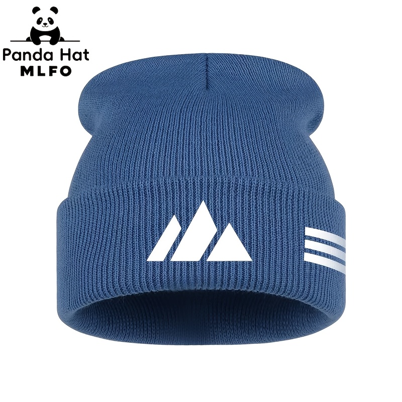 TEMU 1 pz in maglia con stampa a punta e tre laterali, Cappello minimalista sportivo a costine con polsino senza tesa, e caldo cappellino invernale