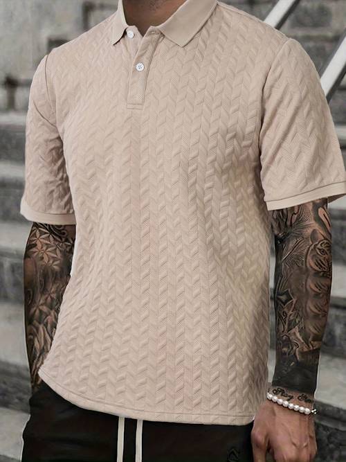 a stylish casual business shirt for men high end solid color jacquard collar t shirt 97 polyester spandex essential golf outfit breathable and warm suitable for indoor and outdoor sports wearable summer autumn and