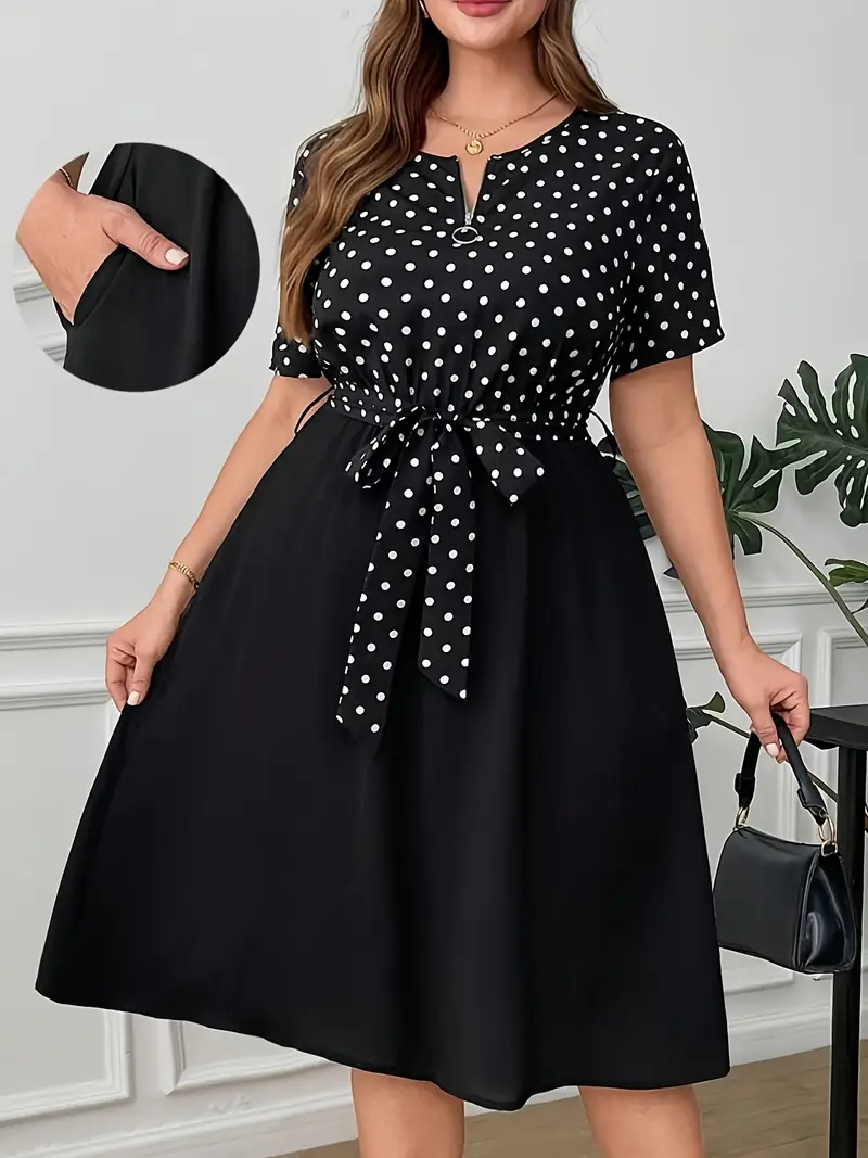 plus size womens plus size polka dot short sleeve line dress - Temu Oman plus size womens plus size polka dot short sleeve line dress - Temu Oman