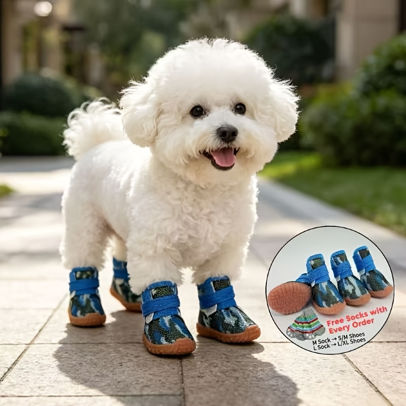 Four-Pack Dog Shoes for Outdoor Walking, Breathable Mesh