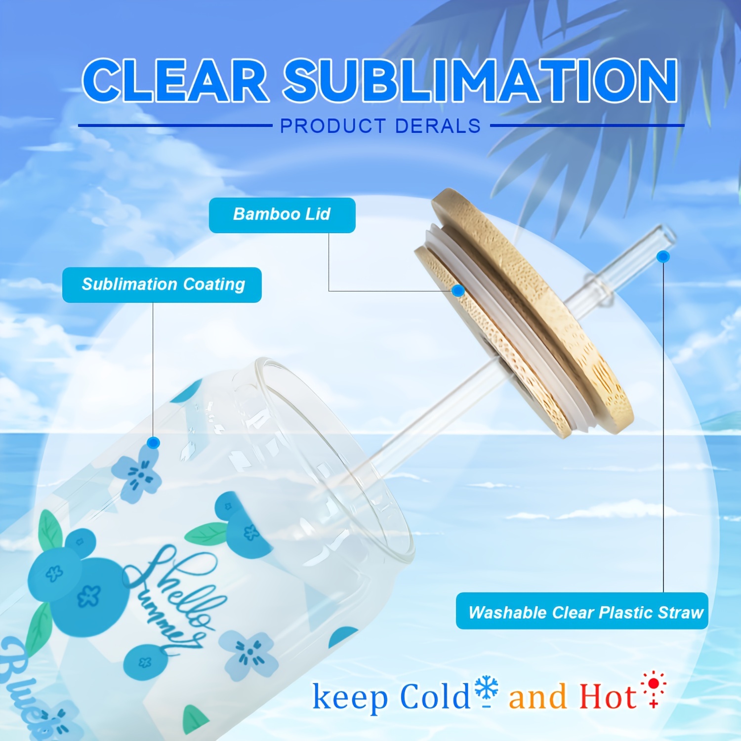Sublimation glass blanks bamboo lid straw clear sublimation temu