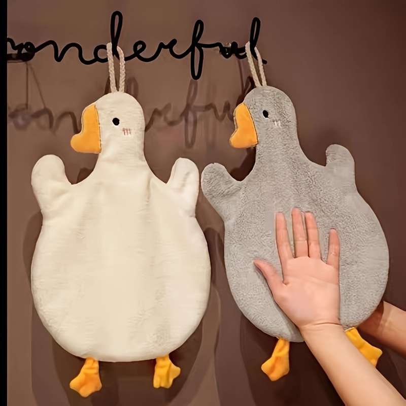 

Super Absorbent Cartoon Goose Coral Velvet Hand Towel - Contemporary Style, Unique Food Pattern, Non-textile Weaving, Thickened For Kitchen & Bathroom Use, Hangable Design, 1800gsm