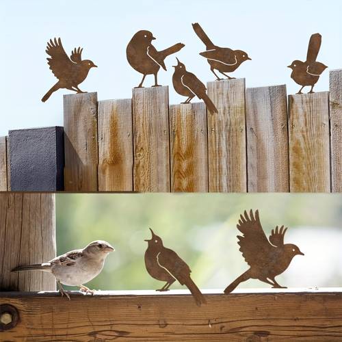 Artikelbild 2d flach, 5 stück vintage metallvogel außenwanddekoration - wetterfeste oberfläche, realistische sitz- flugpositionen, gartendekoration für garten, , terrasse - wartungsfrei, einfach zu installieren, vogelornament für vatertag, halloween, weihnachten, feiertagsdekoration, 2d flach