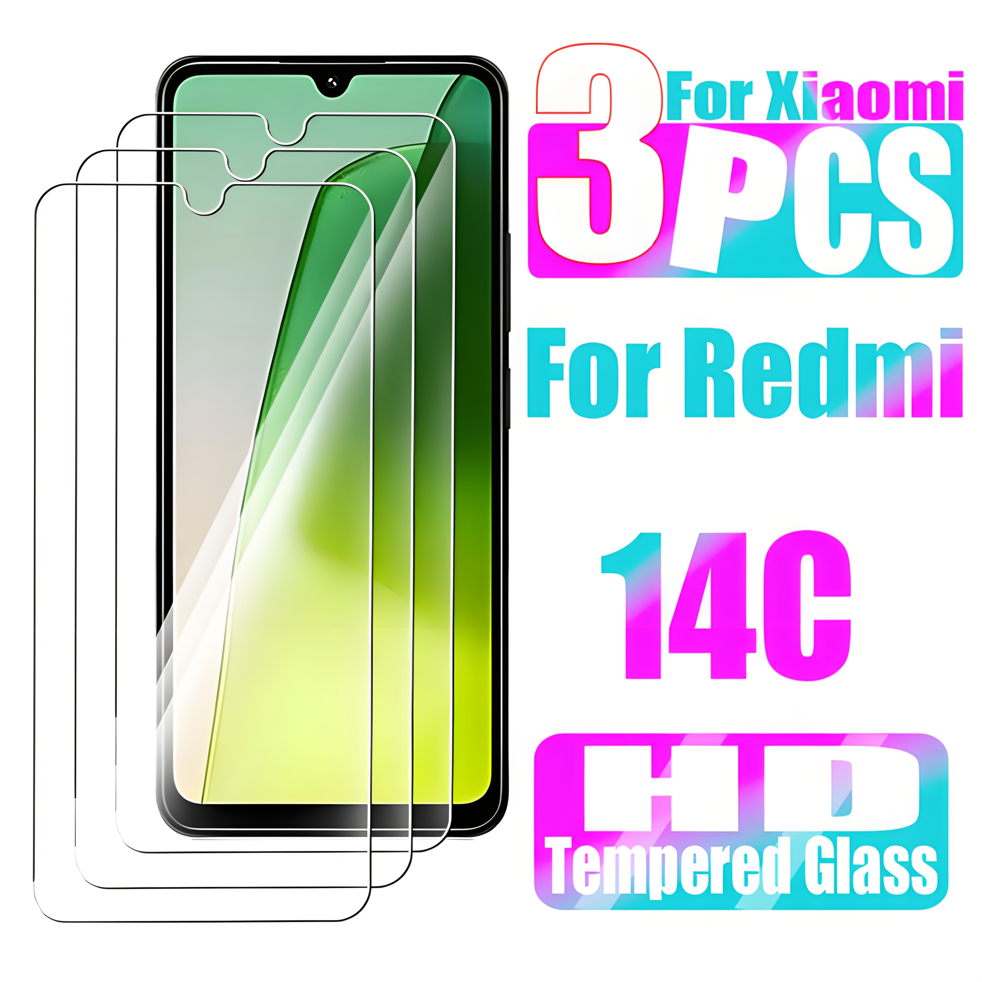 TEMU Juego de 3 protectores de pantalla diseñados para Xiaomi Redmi 14C, con vidrio templado compatible con fundas y con un