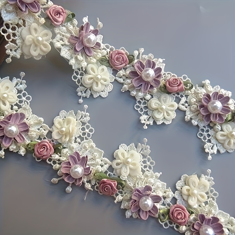Image of 1 Roll Of Elegant Pearl And Floral Lace Trim - Decoration For -yourself Projects, Wedding Outfits, And Festive Clothing.