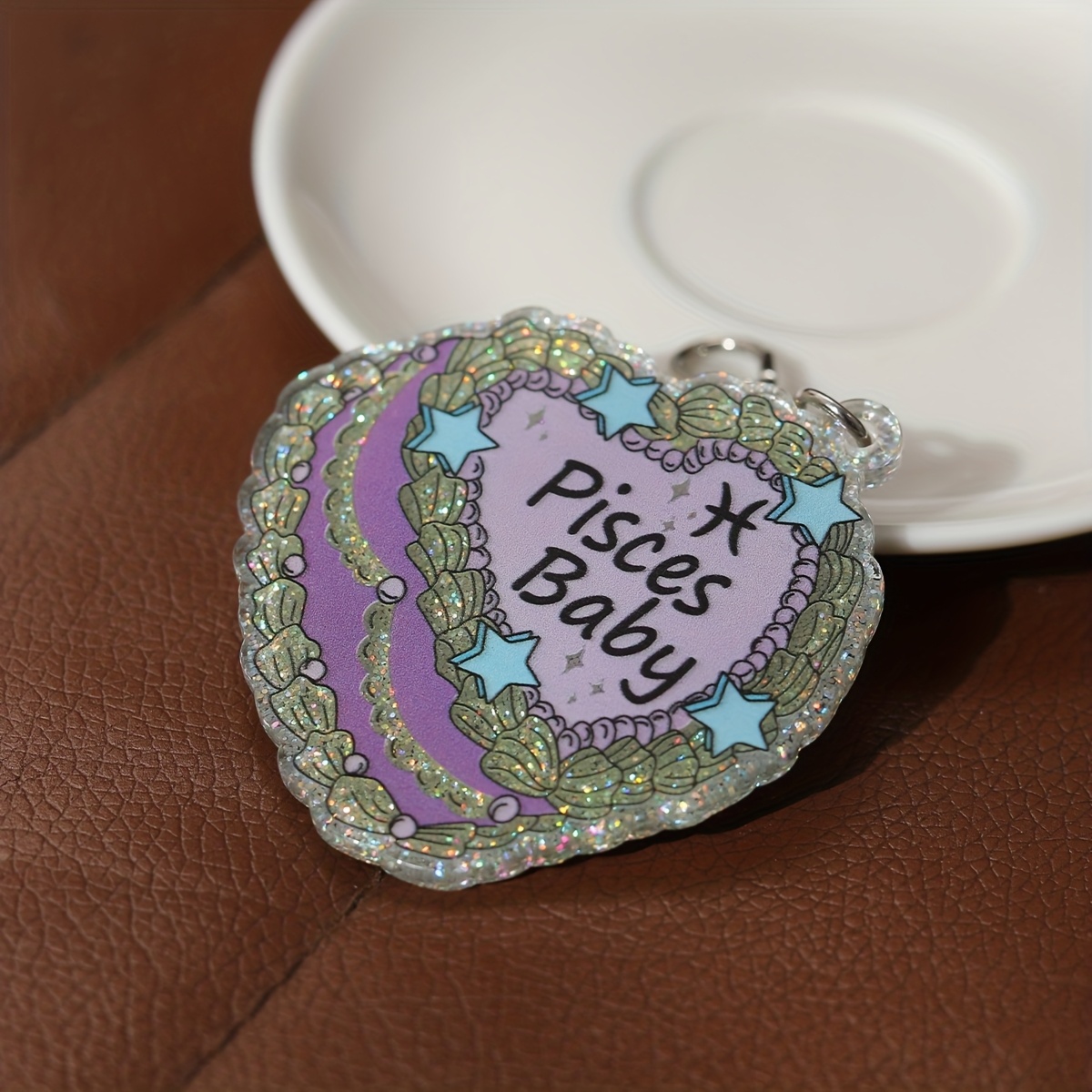 TEMU 1pc Glitter Heart Birthday Cake 12 Zodiac Acrylic Keychain Christmas Women Keychain