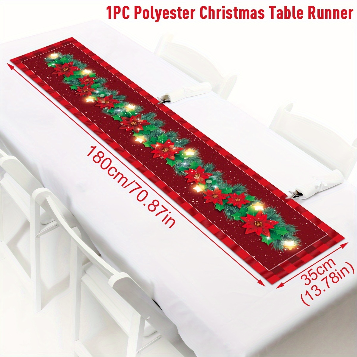 Christmas Polyester Table Runner - Festive Santa Claus & Reindeer Design, Non-electric Holiday Table Decoration, Featherless Seasonal Table Flag For Home Celebrations