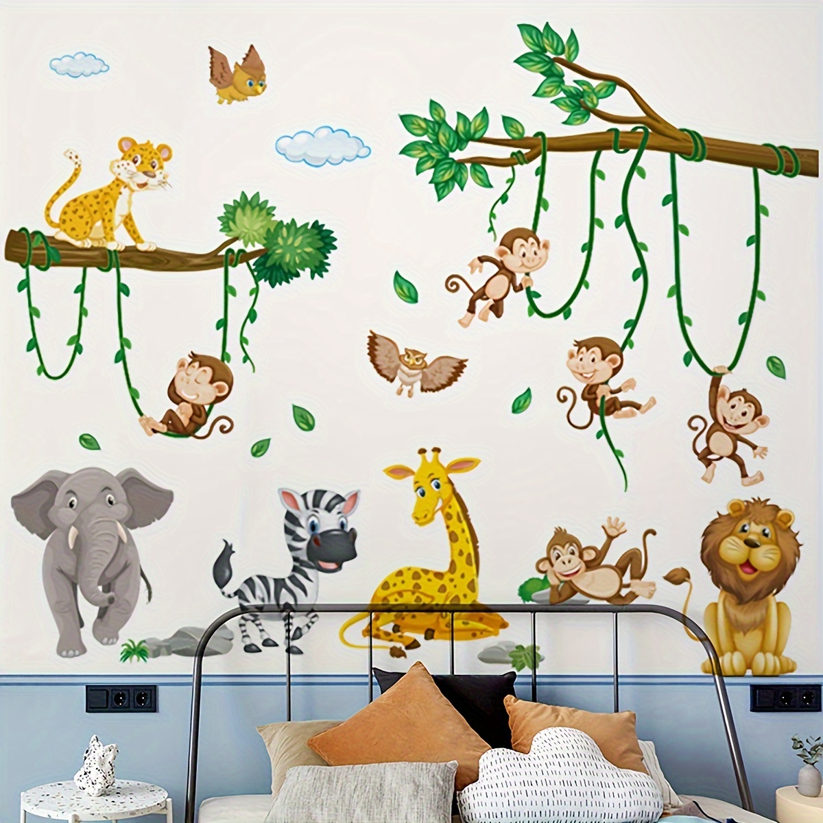 

2pcs Cartoon Animal Wall Decals, Removable Wall Stickers, Owl/ Monkey/ Lion/ Zebra/ Elephant, For Room/ Nursery Playroom/ School Classroom Decoration