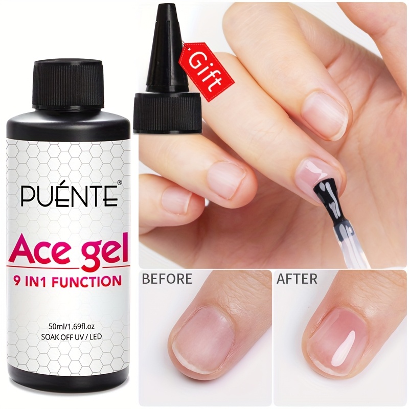 Image of Puente 50ml 9-in-1 Gel Nail Polish, Clear Thick Base Coat Extension & ,soak Off /led Semi-permanent Varnish, Hypoallergenic, Alcohol& Free, For Home Nail Salon Use