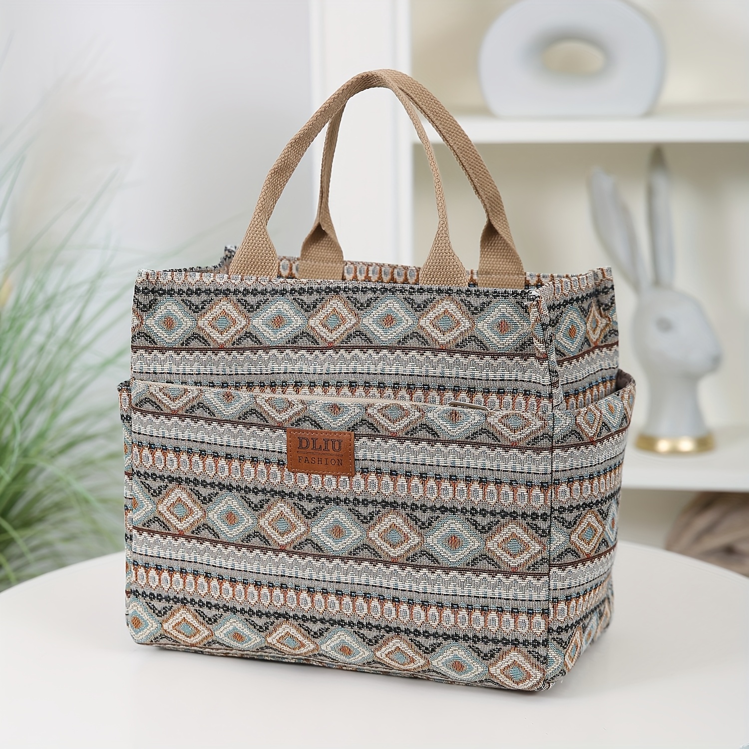 TEMU Producto, Tela Jacquard Engrosada, Bolso, Bolsa de Almacenamiento Portátil de Gran Capacidad, Lonchera, Adecuada Comida al Trabajo, Picnics al ,