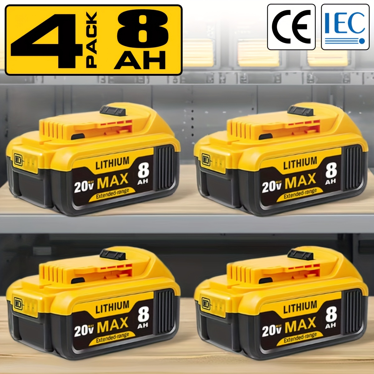TEMU 4pack 8.0ah 20v Max Rechargeable Lithium Tool Battery Packs For Xr Cordless Power Tool Compatible With Dcb200 Dcb204 Dcb206 Dcb201 Dcb203 Dcb181