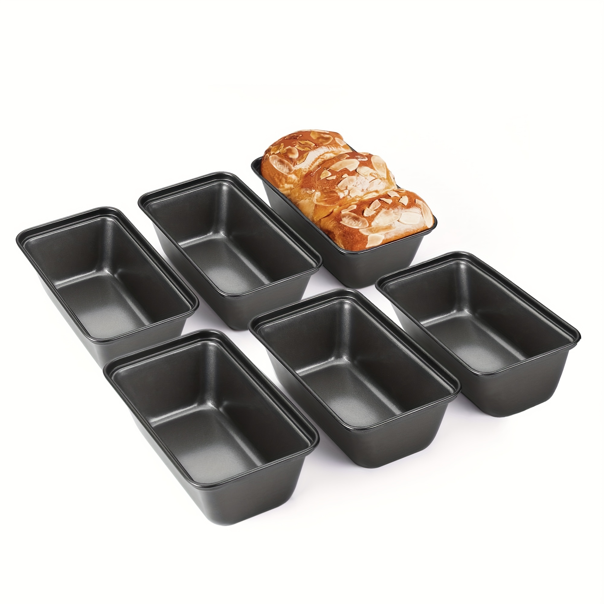 

Hongbake 6 Pack Mini Loaf Pan For Baking Bread, 6 X 3.3 X 2 Inches Nonstick Small Banana Bread Tins Set For Homemade, Tiny Carbon Steel Meatloaf Pan - Dark Grey