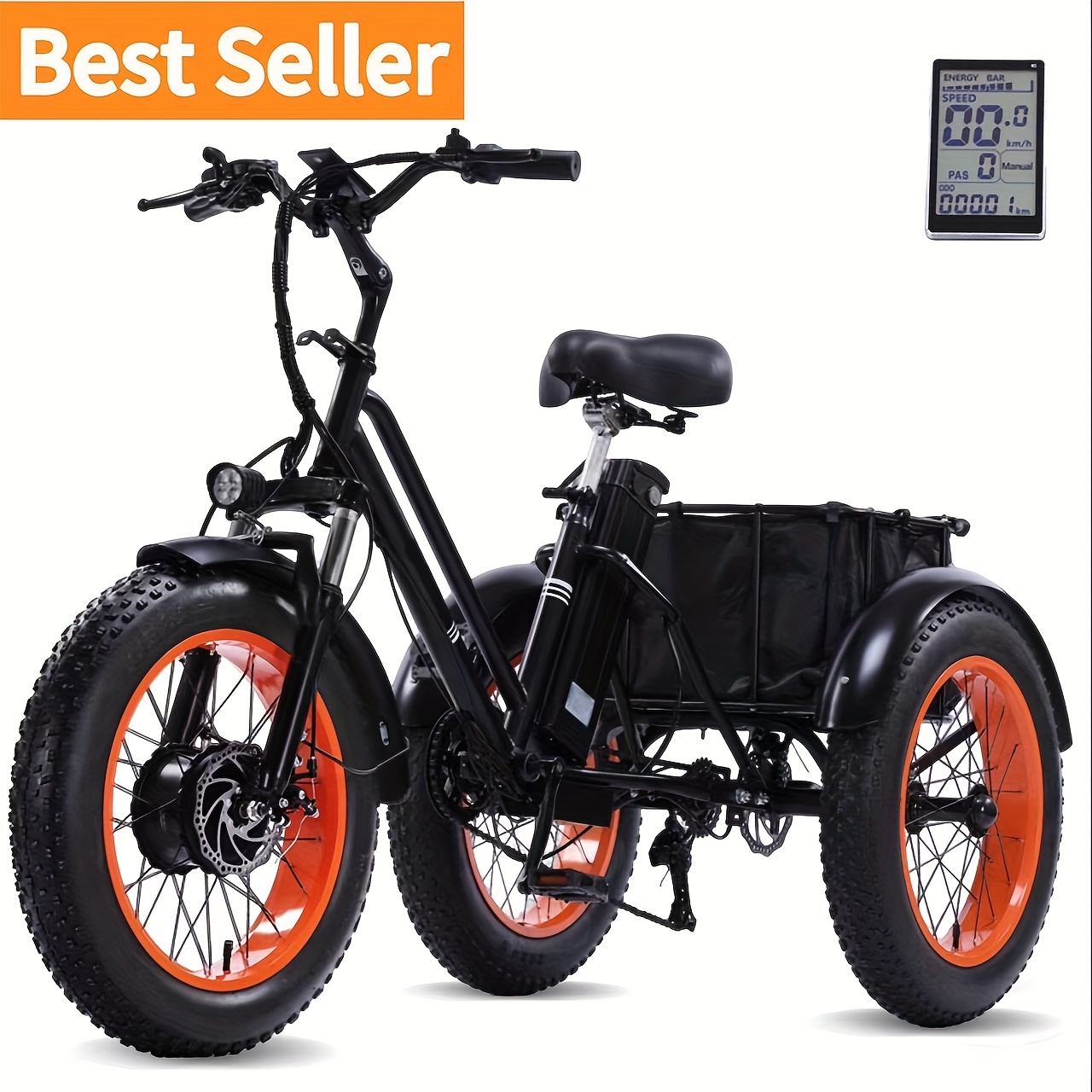 TEMU [700w Foldable For Adults] 20"x4.0"fat Tire , 700w 3 Wheel Electric Bike, 7-speed For Adults, 48v 15ah Removable Battery Electric Bike, Pas Range Up To 50 Miles, 20 Mph, Lcd Dashboard