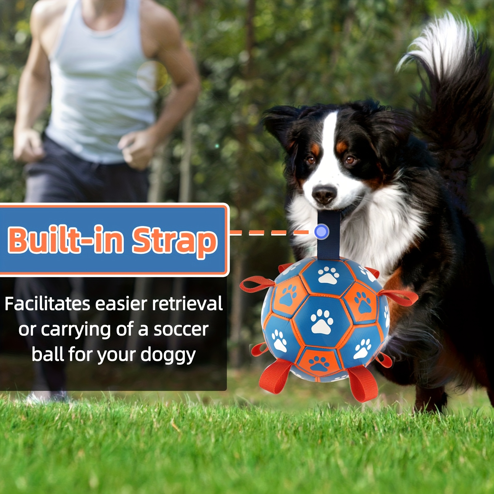large heavy duty rubber dog soccer ball with tug of   straps inflation like tube individually blowable paw print toy for medium large dogs puppies adults durable chew resistant pet ball for fetch training play herding ball for dogs herding ball for dogs large dog herding ball interactive play ball with tail for dogs dog   herding ball interactive dog ball for large dogs ball thrower for dogs interactive dog ball Product details 3
