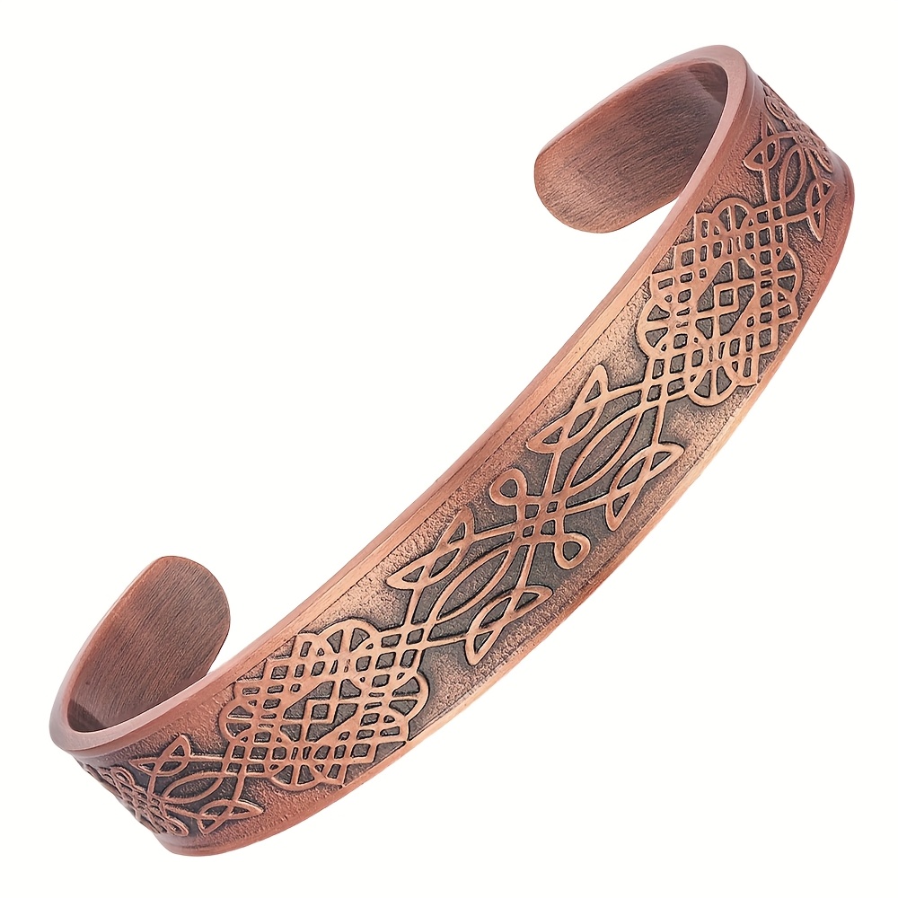 TEMU 1pc Copper Bracelet Suitable For Men And Women, Featuring Engraved Line Designs, Adjustable And Perfect As A Gift