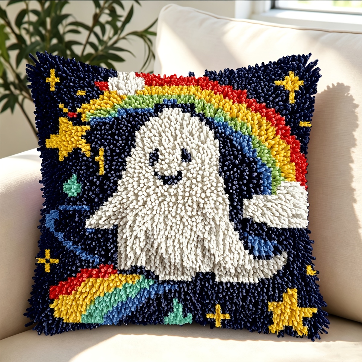 Latch Hook Kit Pillow Plant, Halloween Printed Pattern Needlework Art Set