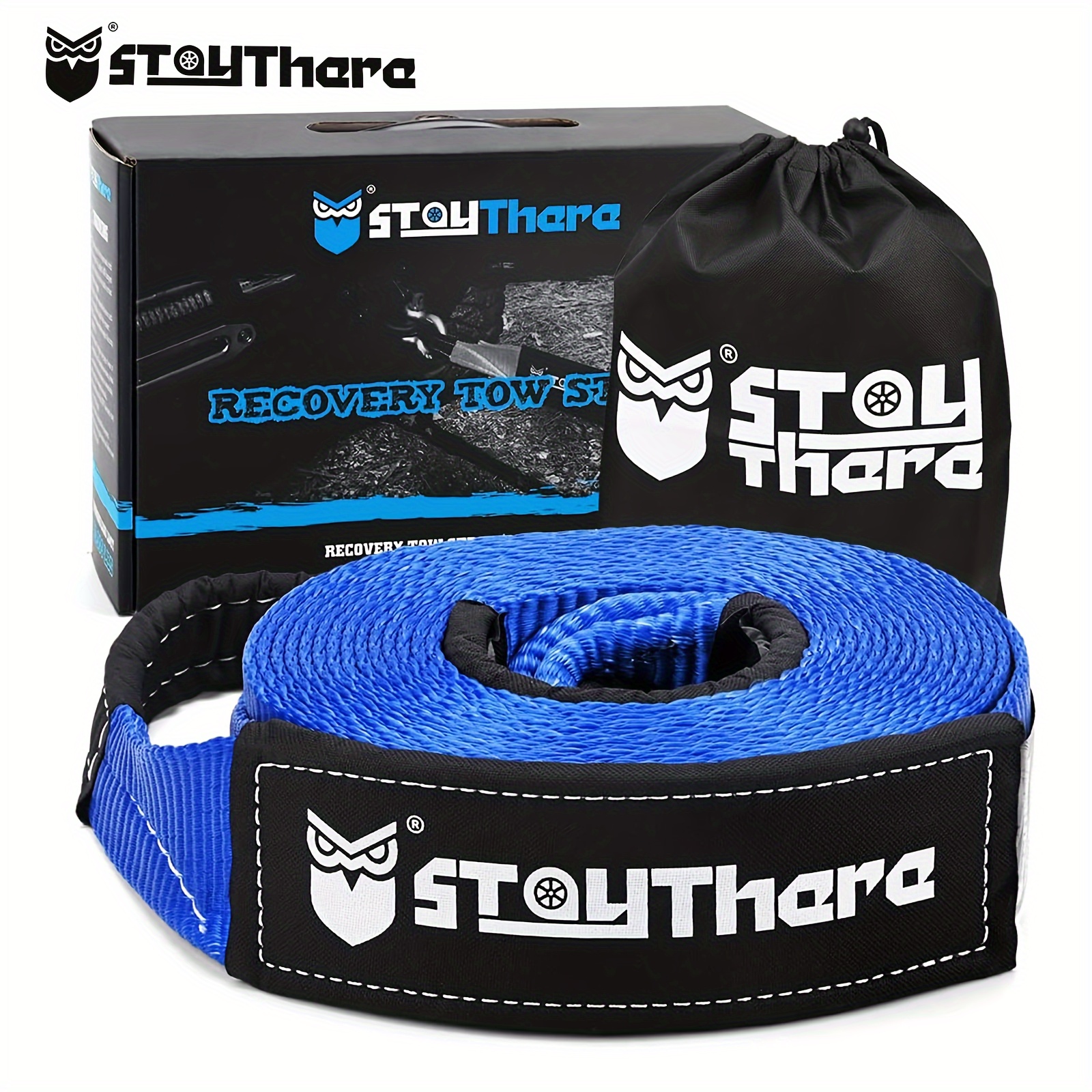 

Tow Ropes For Trucks 3'' × 20'/ 3'' × 30', Heavy Duty With 30000 Lb Capacity-emergency Towing Rope For Recovery Vechiles - With Storage Bag Blue