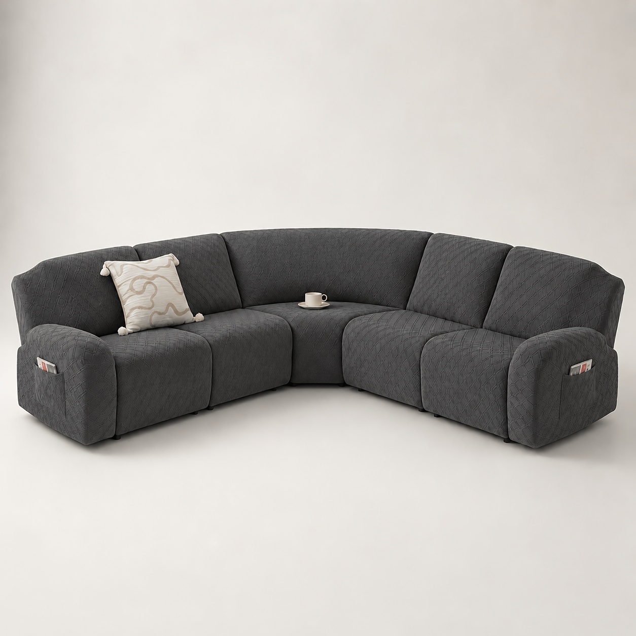 TEMU Housse de canapé sectionnelle en L Jacquard pièces, Housse de fauteuil inclinable segmentée haute élasticité avec poche latérale, Ajustement