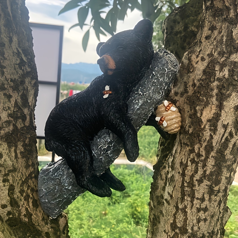 

Charming Black Bear Cub Hanging On Tree - Resin Garden Statue, Sleepy Bear Yard Art Decor, No Battery Needed