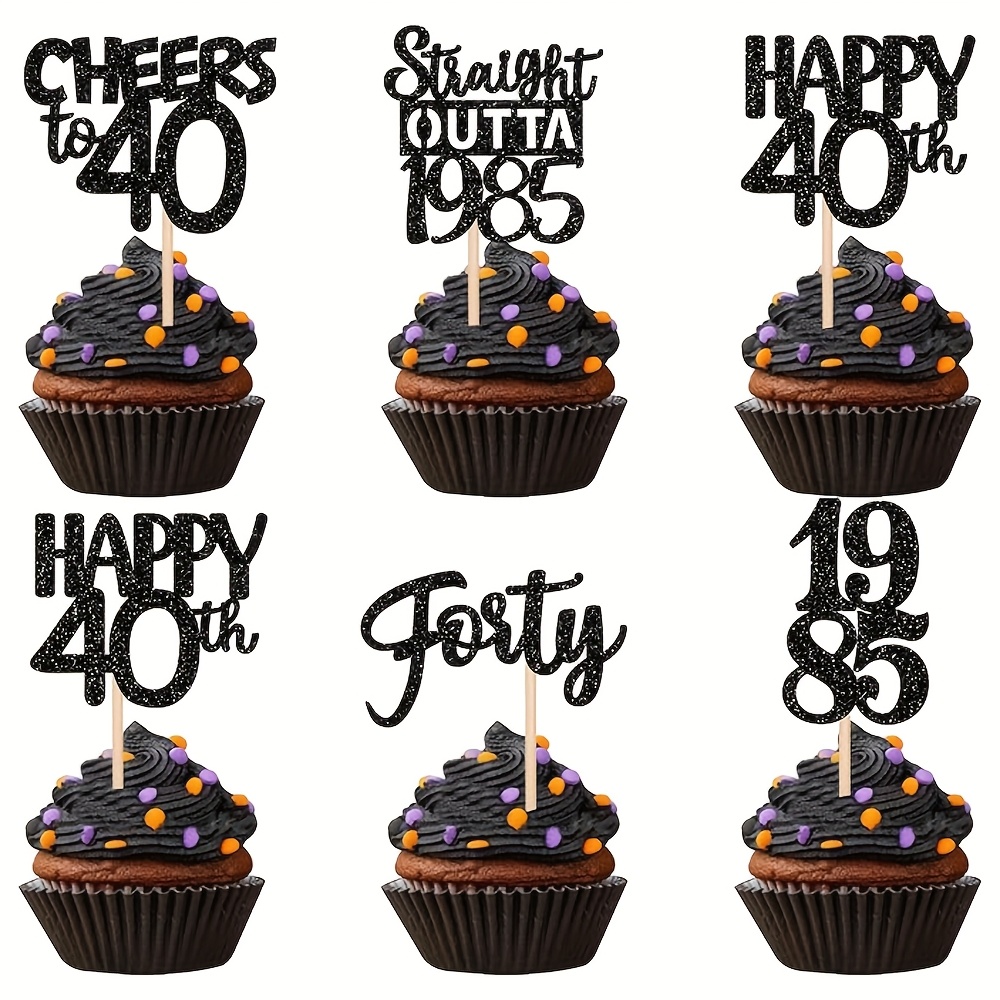 Kuchenaufsatz Zum 40. Geburtstag – 'Straight Outta 1982', Gold-glitzernd, Mit Stab, Für Cupcakes & Torten
