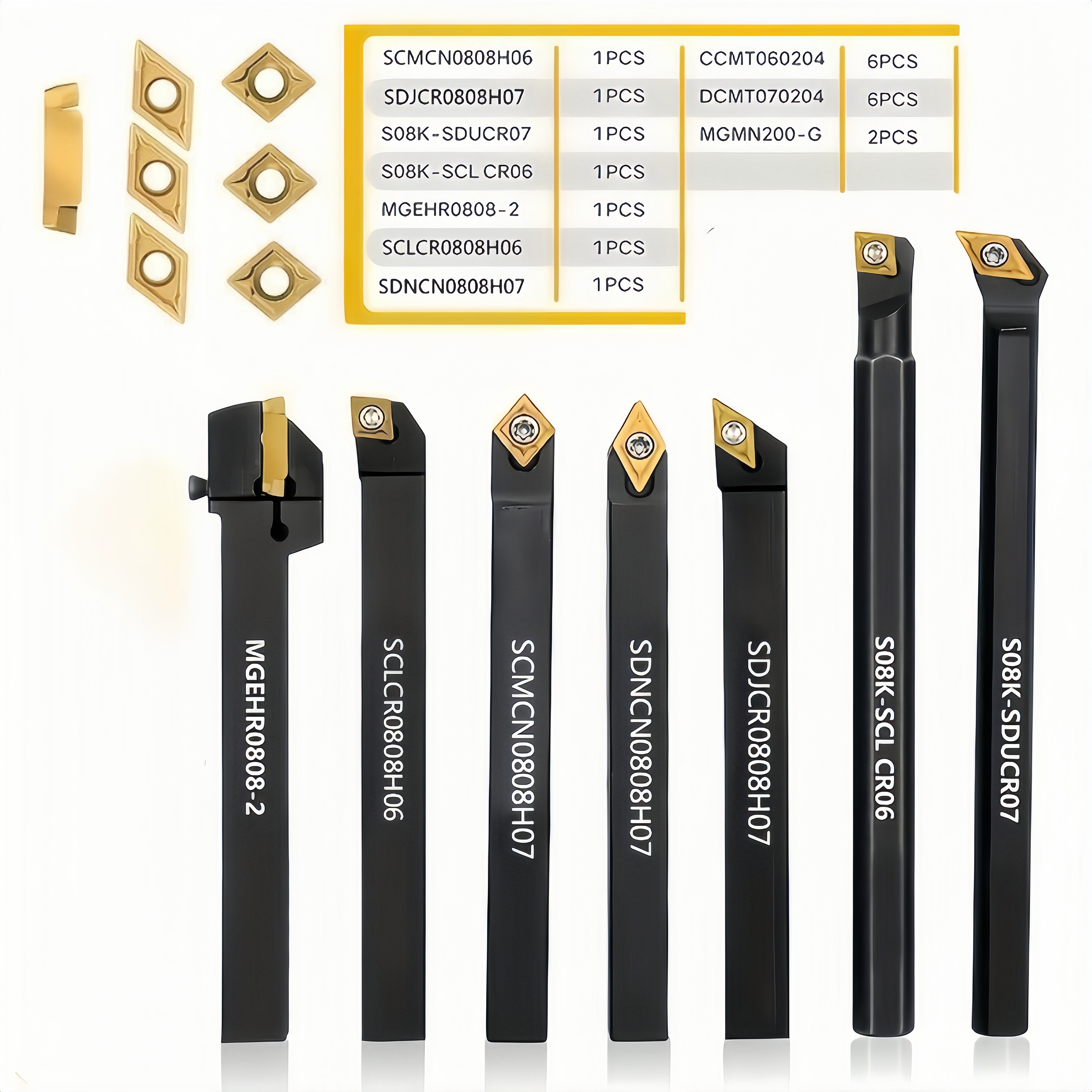 Convertible Lathe Turning Tool 21pcs Set 5/16 Inch 8mm Shank 7pcs Metal Lathe Tool Holder Set 14pcs Bending Insert For Rotating Thread Drilling Carbide Insert Carbide Bending Tool