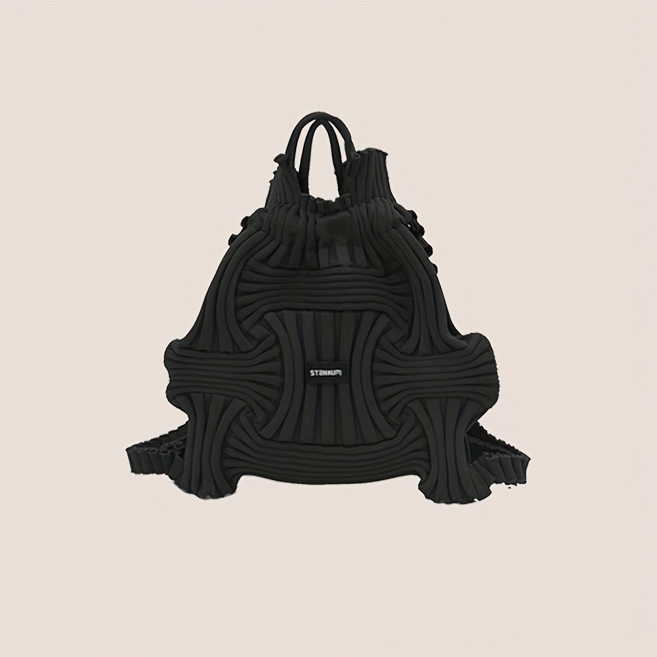 Image of 1pc Fashion Casual Korean Style Multi-functional Compressible Knit Solid Color Expandable Women's Handbag, Shoulder Bag And Backpack, Suitable For Vacation, Daily Casual Travel, Coffee Shop And