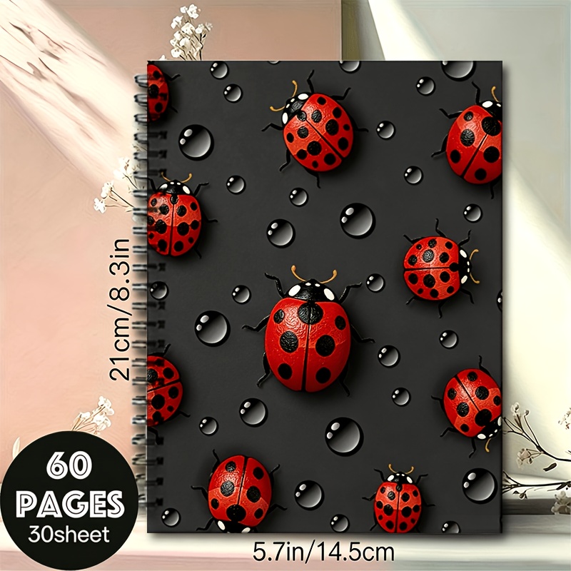 TEMU Cahier à spirale coccinelle avec rouge et coccinelle - 30 feuilles (60 pages) journal à papier ligné adapté pour , , , cadeau pour femmes et
