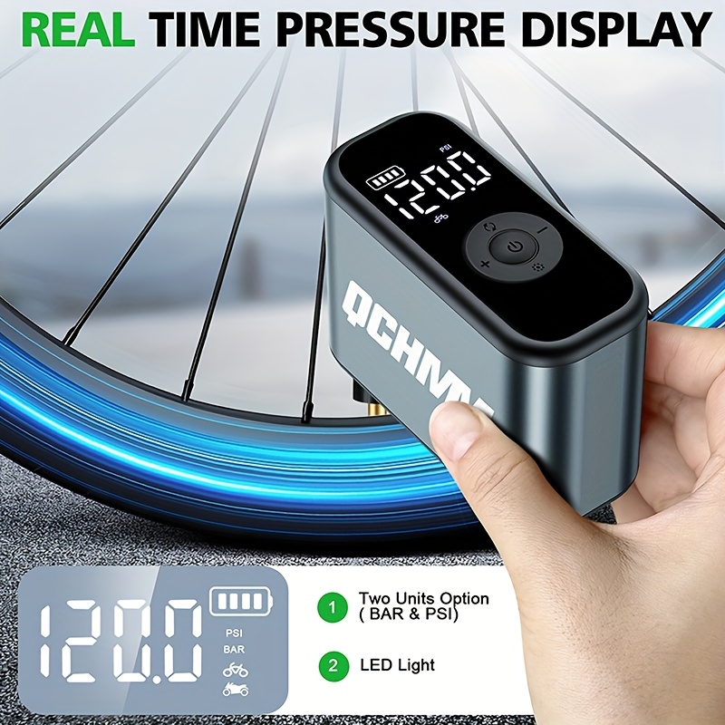 Image of Compact Electric Air Pump, 150 Psi Mini Bike Pump With Digital Pressure Gauge, Type-c Compatible, Suitable For Bicycles, Motorcycles, Balls, And As An Air Compressor For Tires