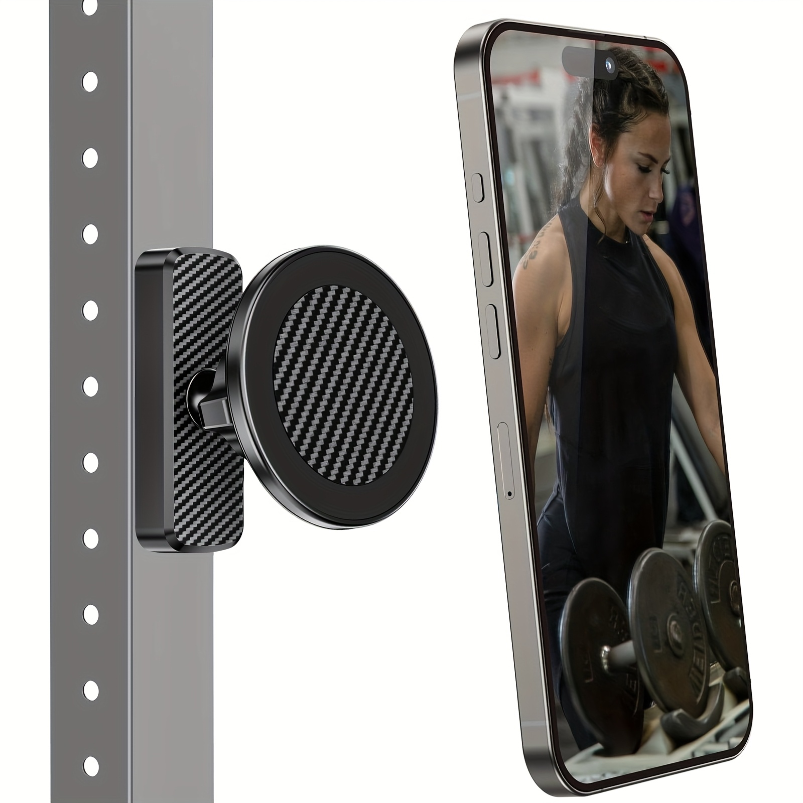 TEMU Universal Magnetic Phone Mount, Adjustable For Gym And Car Use, Features Carbon Fiber Texture, Double-sided Magnetic , For Fitness, Outdoor