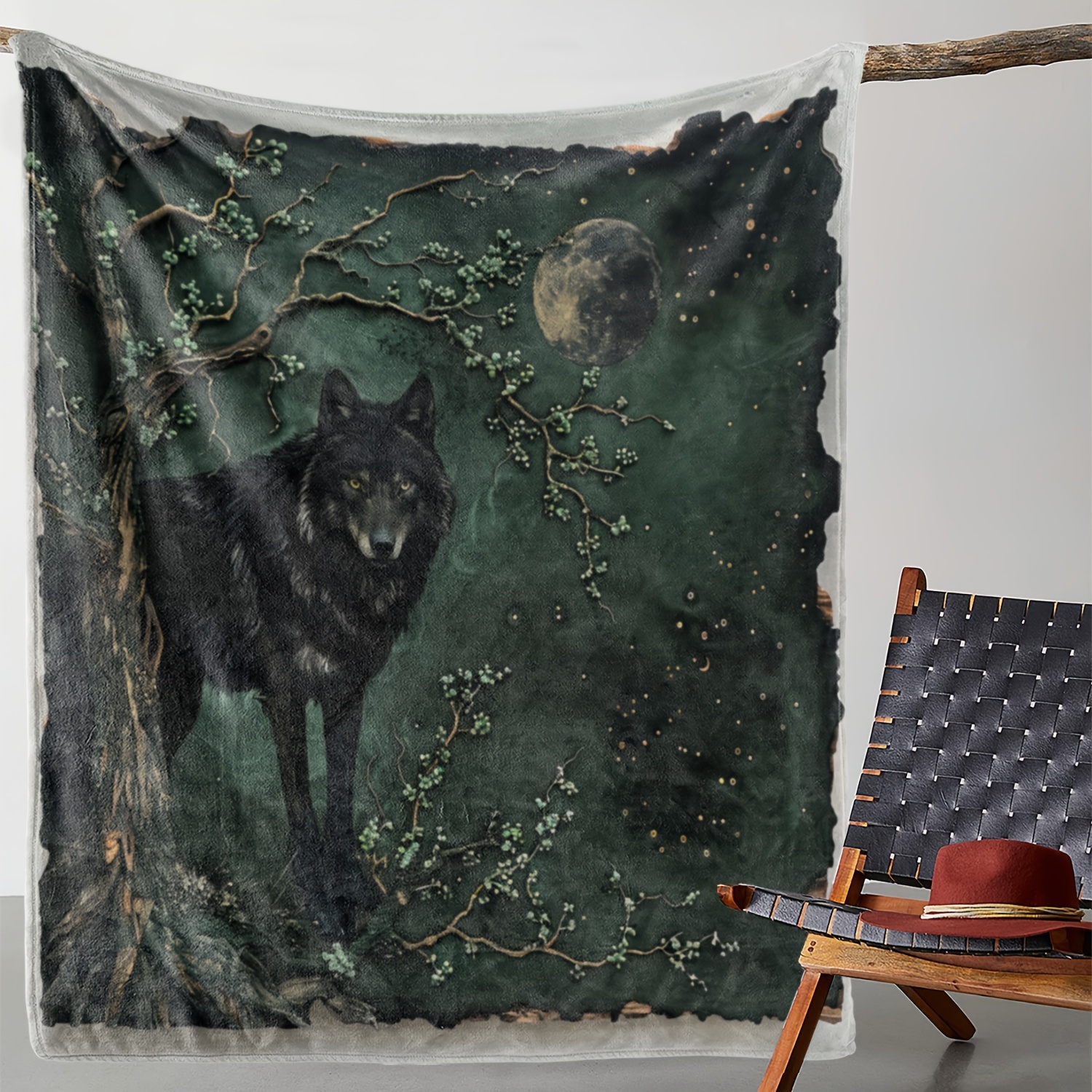 

Vintage Wolf Print Flannel Throw Blanket – Comfy Cozy All-season Knitted Digital Print Polyester Cover, Soft Sofa Bed Office Camping Travel Gift Blanket, 250-300g Fabric Weight