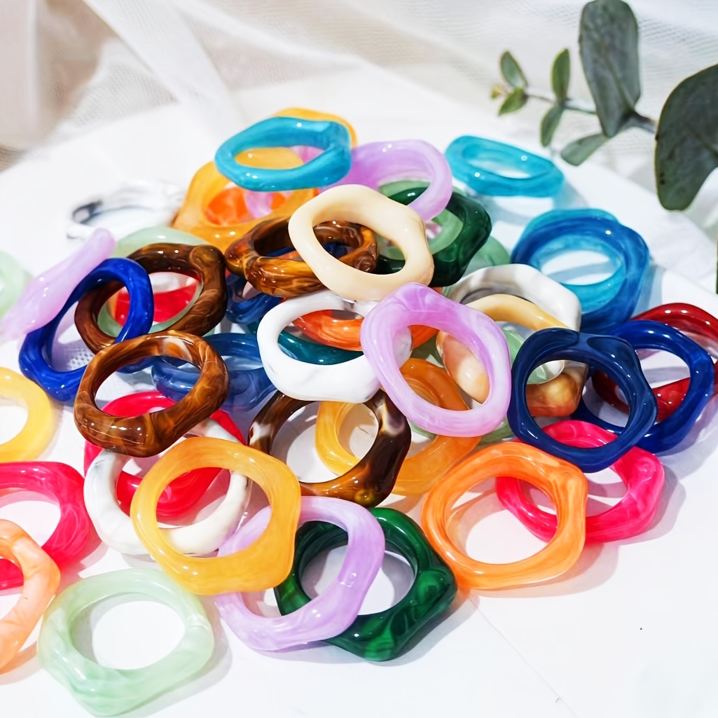 5pcs Colorful Smudged Marble Texture Resin Stackable Rings