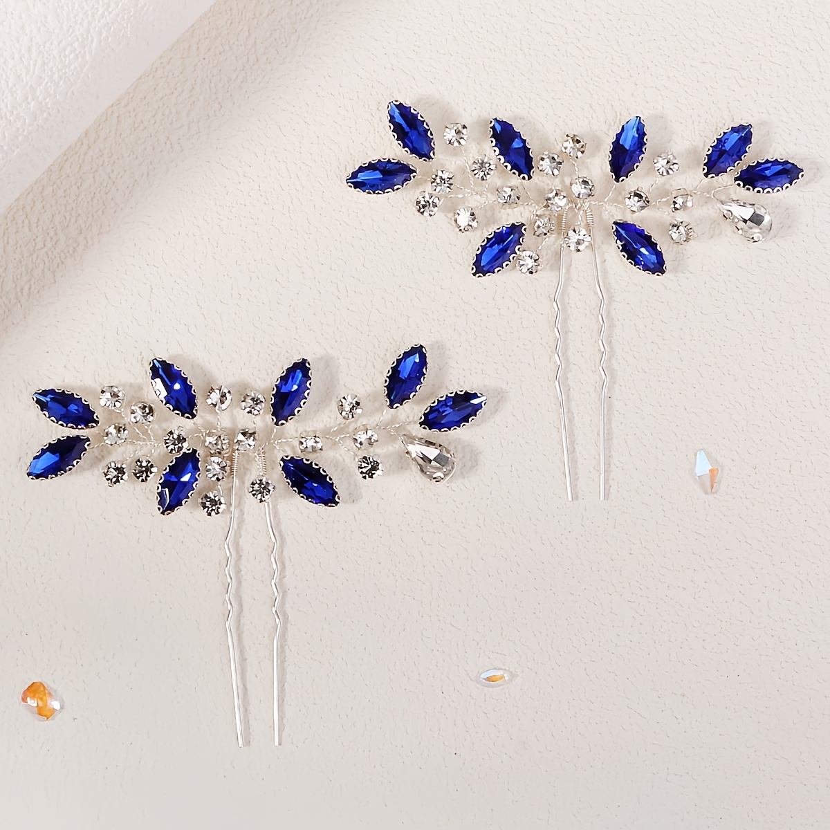 TEMU 2pcs Per Pack, Bridal Hair Clips, Blue Hairpins And Floral Additions For Brides