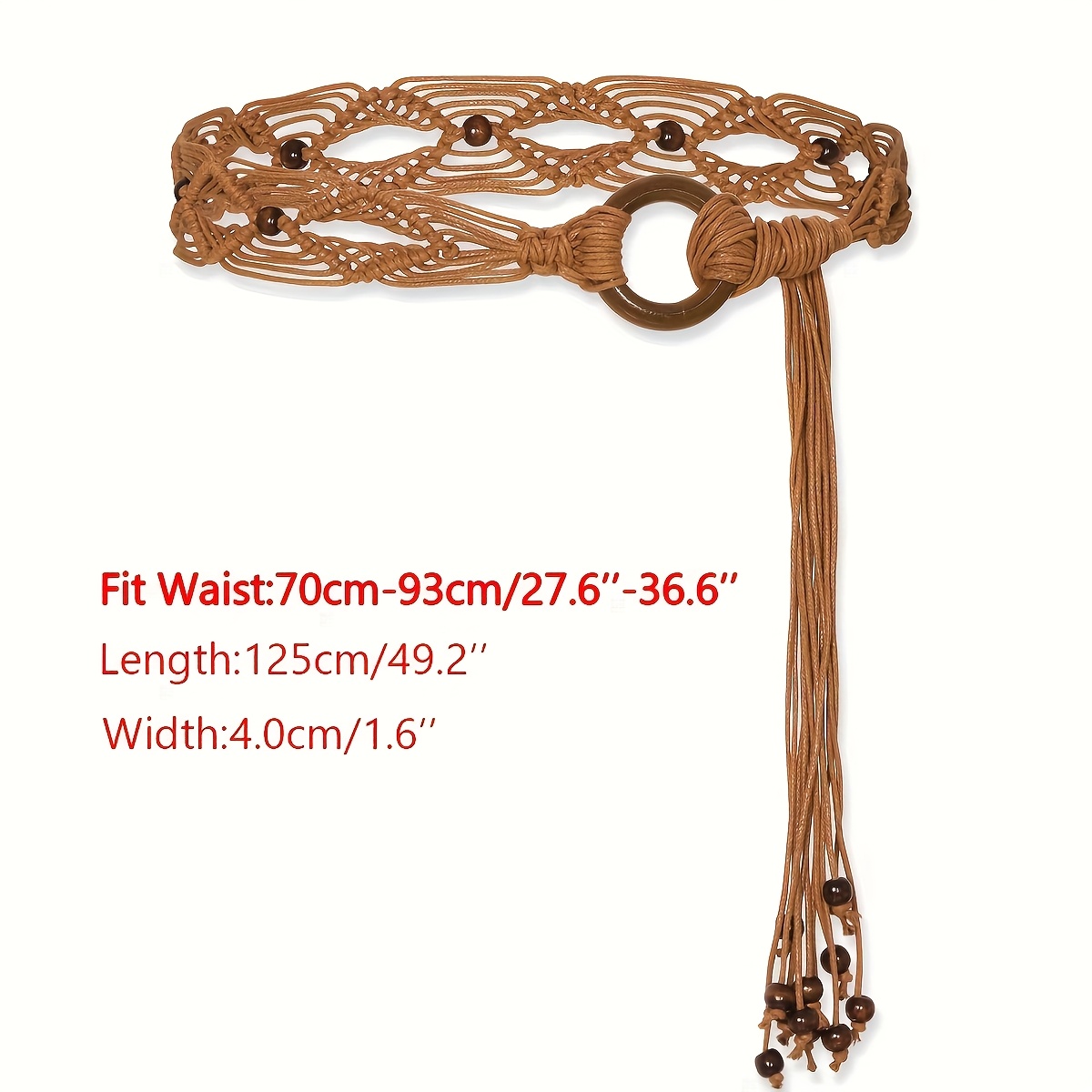 TEMU Spring And Summer Fashion Bohemian Style Braided Belt Women Wax Rope Handmade Wooden Circle Braided Hollow Belt Ethnic Style With Dress Belt