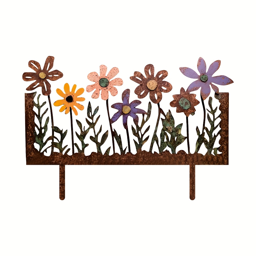 TEMU 1pc Rustic Garden Stake With Colorful - Suitable For Weatherproof Outdoor Decoration On Patios, Fences, And Courtyards - Durable Metal Art For