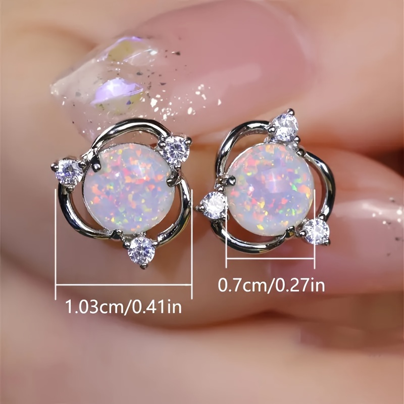 Boho Style 925 Sterling Silver Earrings with Opal & Mini Flower