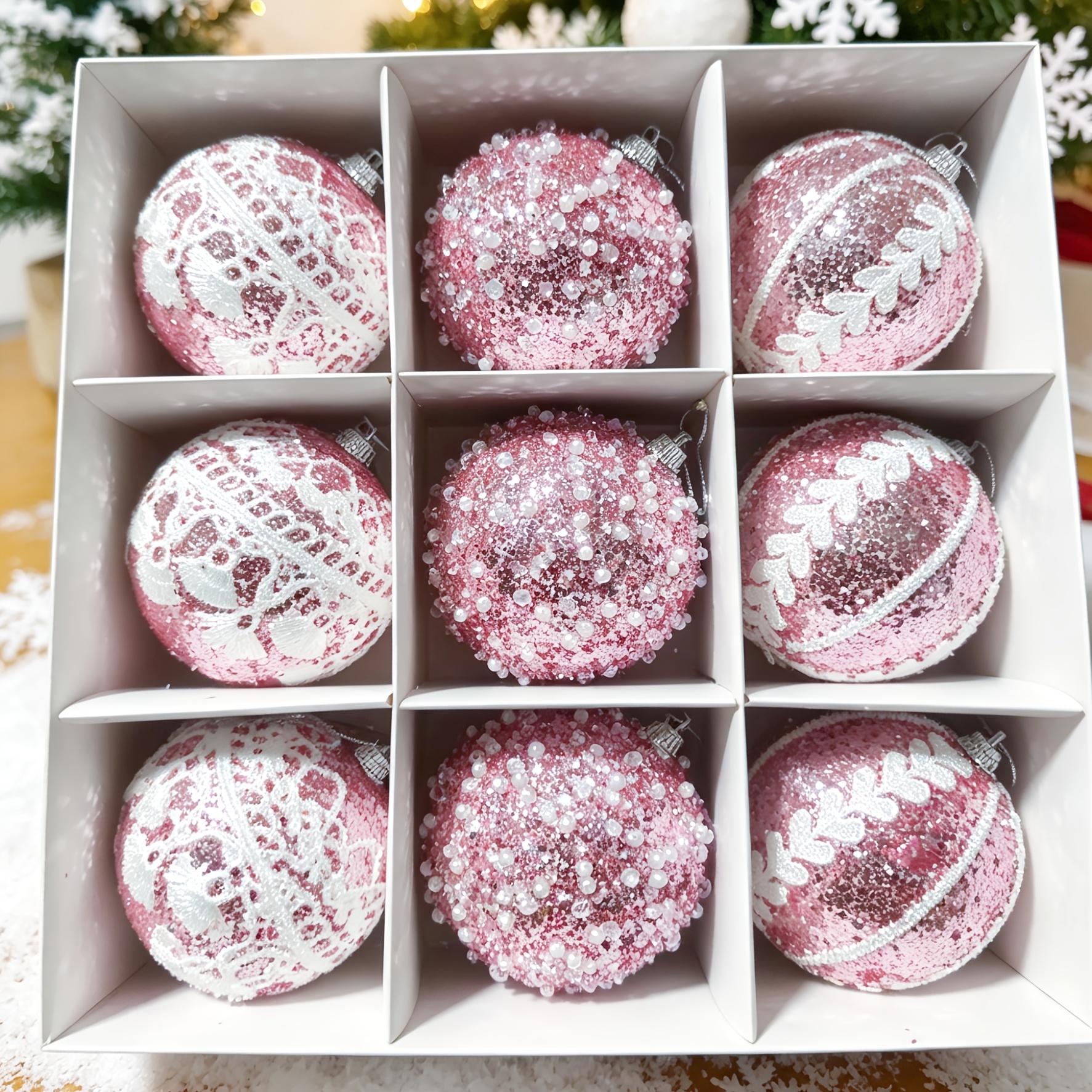 TEMU New Christmas Ornaments / Set Of 9 / 3.15 Inches / Exquisite Gift Box Decoration, Perfect Christmas Decor For Christmas Tree, Christmas Ornament