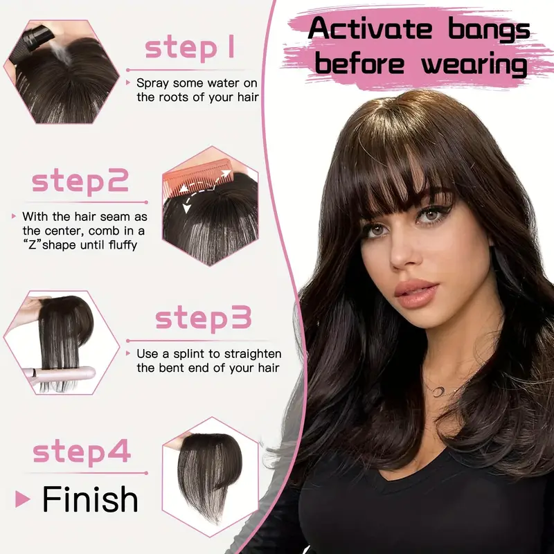 360 3d bangs hair clip 100 real human hair topper with straight bangs side bangs natural look for women on for daily wear versatile hairpiece sleek hairpiece secure hairpiece details 2