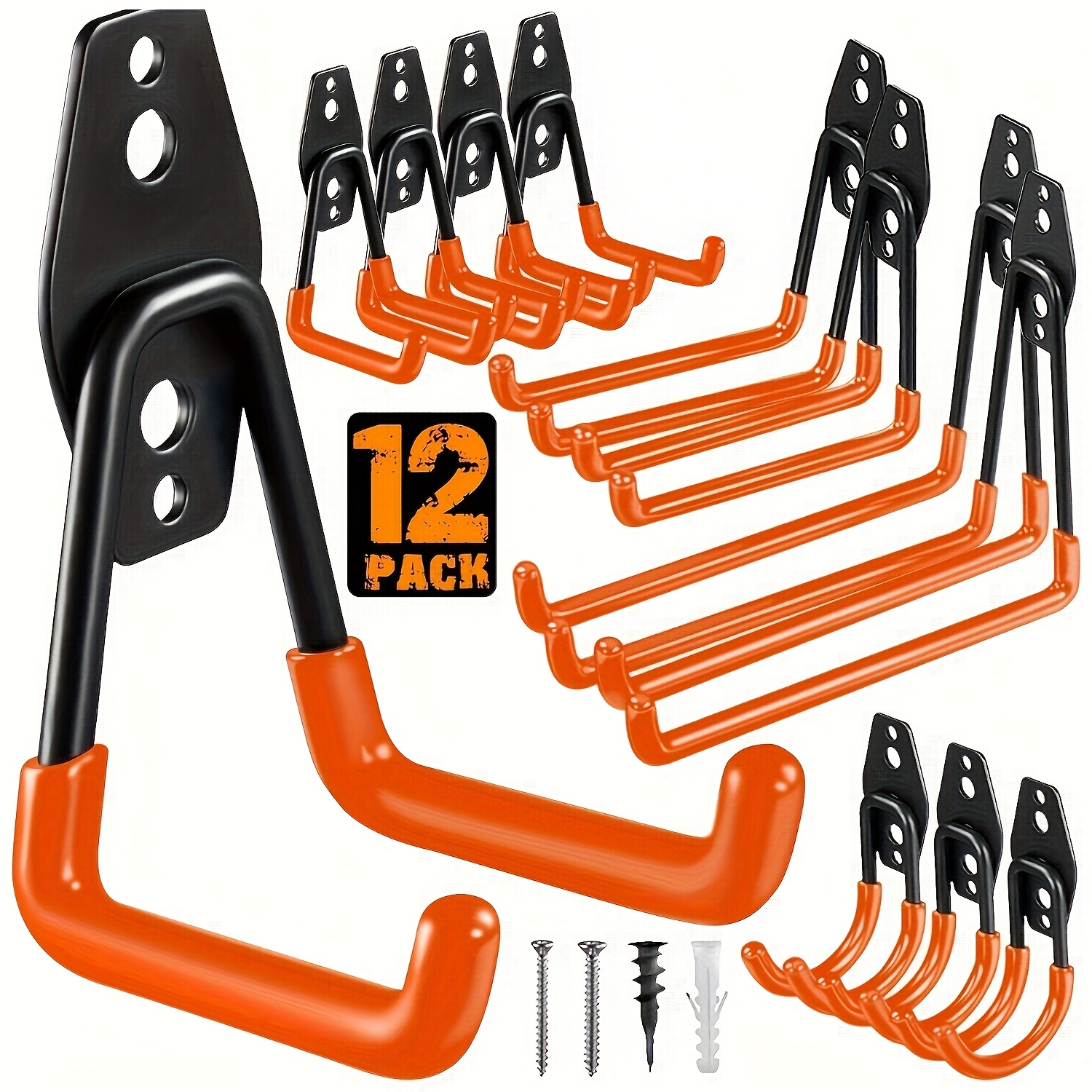 TEMU 12pcs Garage Hooks, Heavy Duty, Utility Steel, Storage Hooks, Wall Mount, Organize Power Tools, Ladders, Bulk Items, Bicycles, Ropes And More