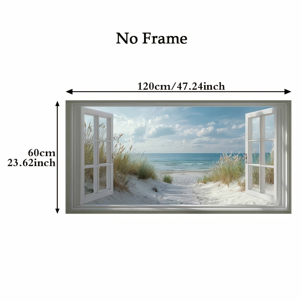 E-shop 1 Stück Extra Großes Küstenstrand-Gemälde – Offenes Fenster, Strandpfad zum Meer, Moderner Minimalistischer Meereslandschafts-Wandposter für