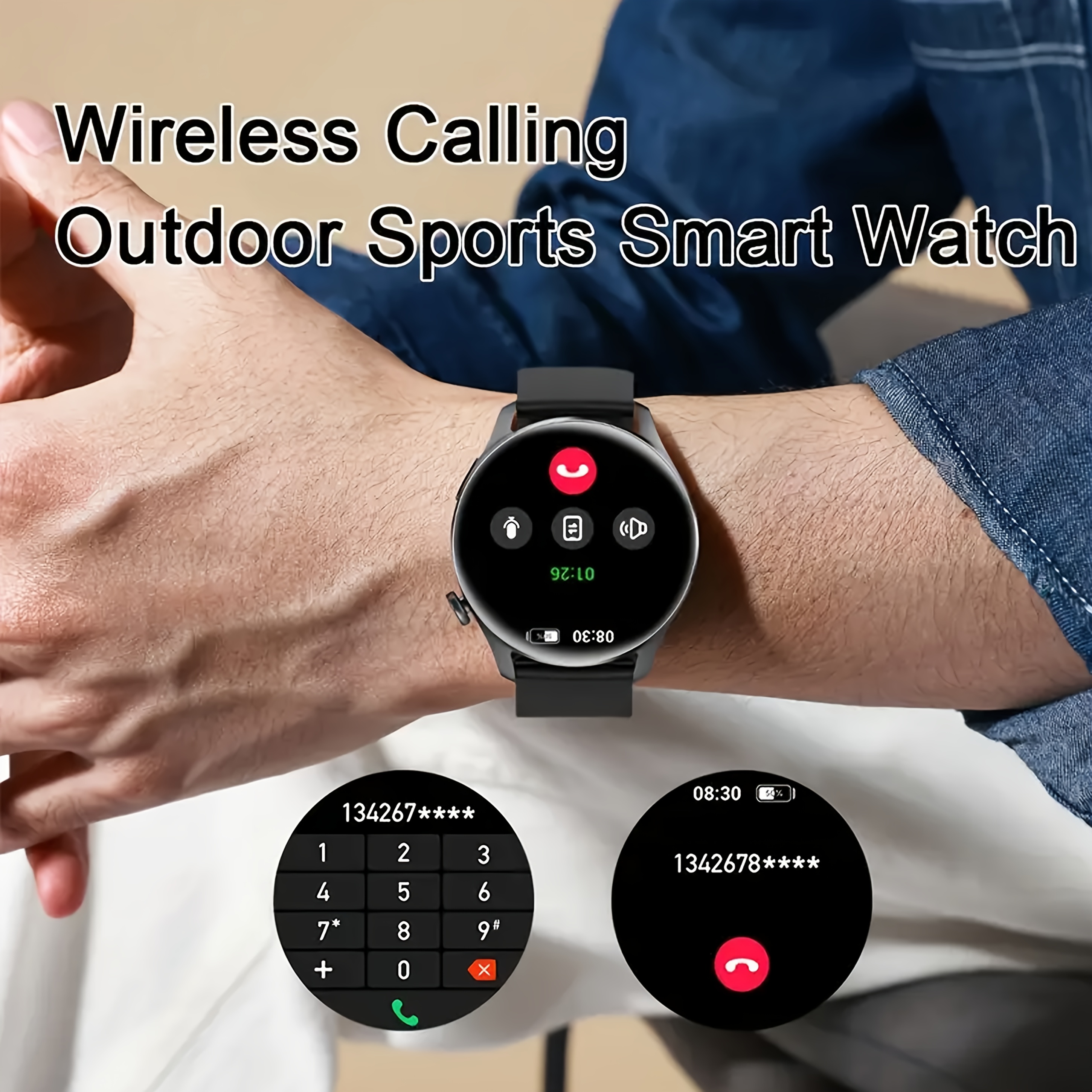 3.63 cm 360*360 HD Screen Smart Watch 280mAh Battery Outdoor Sports And Fitness Message Push Music Control Weather Display Wireless Call Unisex Smart Watch 2024 New, Workout Companion, Activity Monitor, Modern Wearable, Sleek Smartwatch, Longlasting