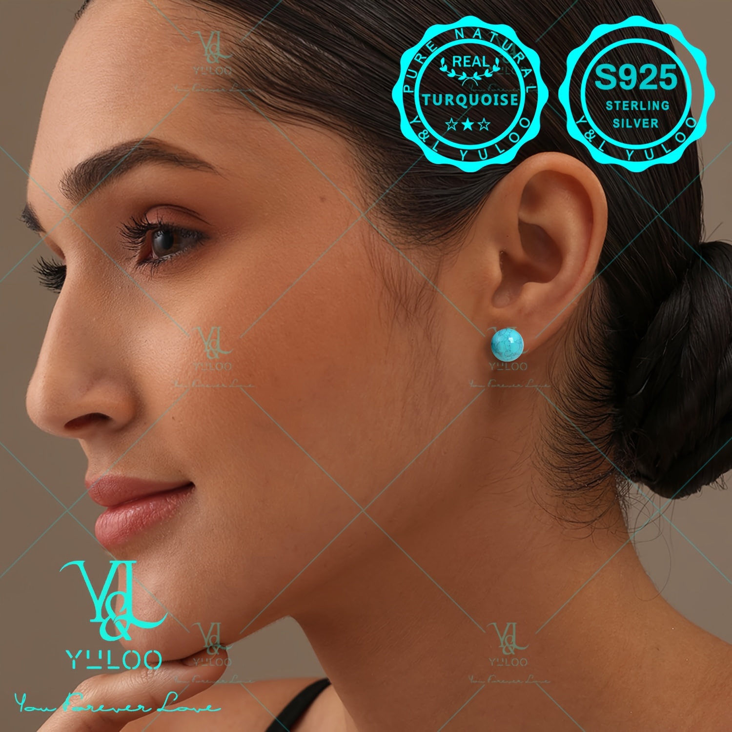 Image of Turquoise Stud Earrings For Women, S925 Sterling Silver Hypoallergenic, Ladies' Turquoise Jewelry, Fashion Gifts For Valentine's Day, Mother's Day, Anniversaries And Birthdays
