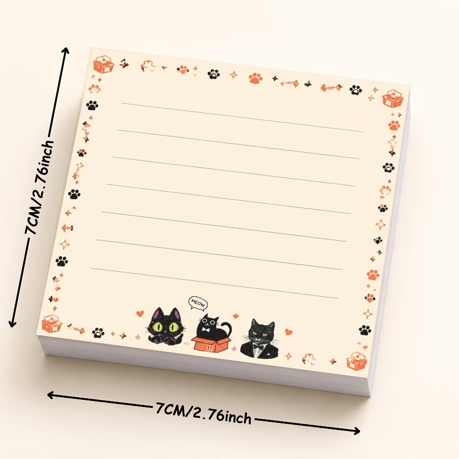 TEMU Cute Kawaii Black Cat Notepad With Paw Print & Fish Bone Design - Square Suitable For Journaling, Notes, Planning,, Office, Desk Accessory -