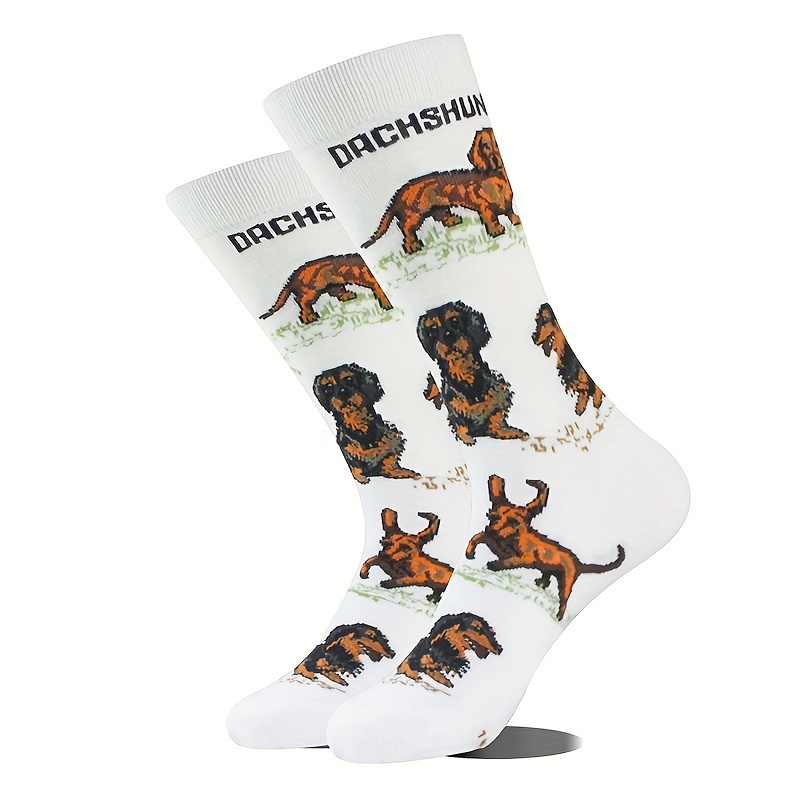 

Cartoon Dachshund Print Socks, Cute & Novelty Mid Tube Socks, Women's Stockings & Hosiery