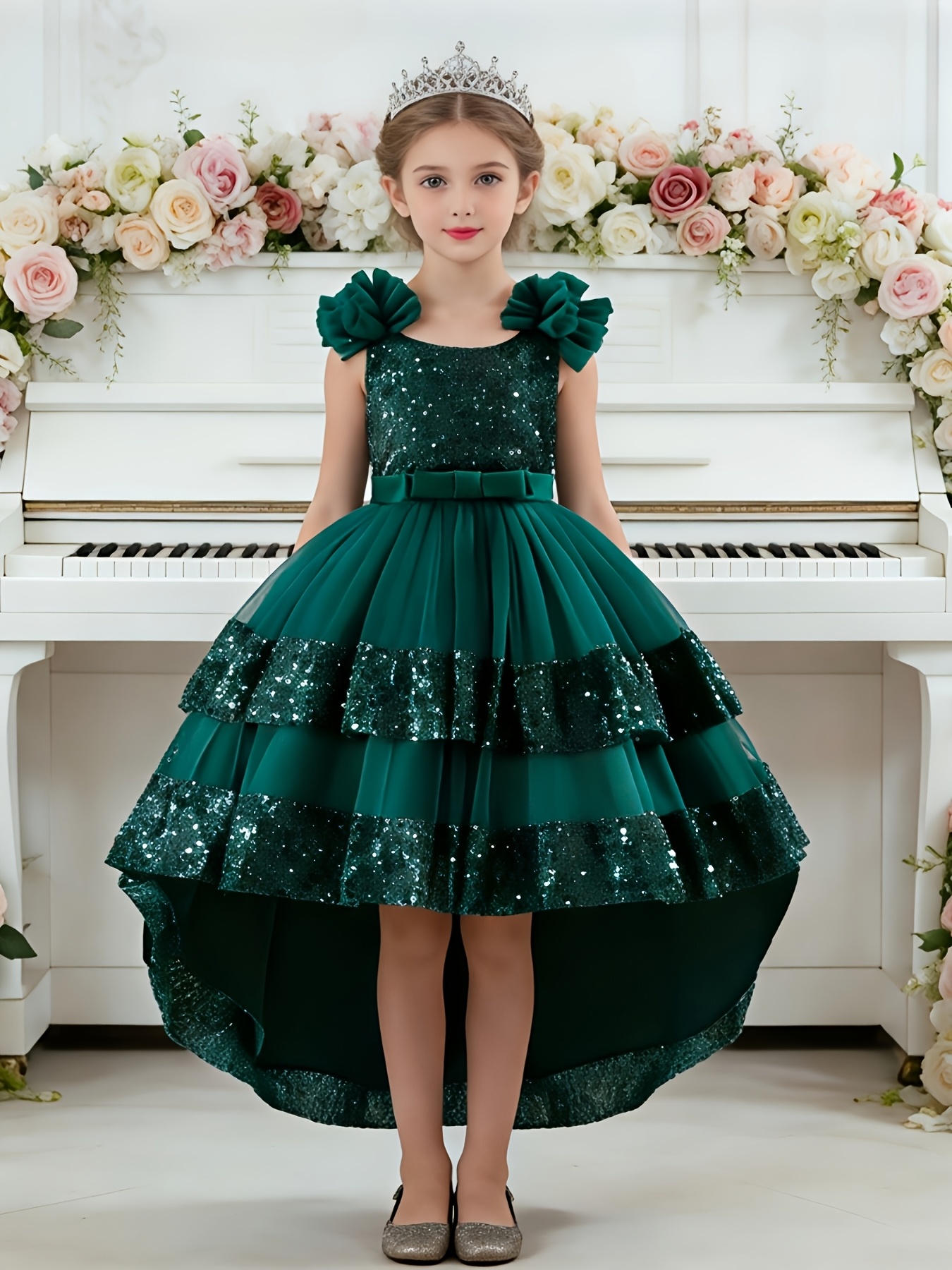 Girls' Sequin Princess Dress, Birthday Party Dress, Bowknot Sequin Strap  Princess Dress, Girls' Dress
