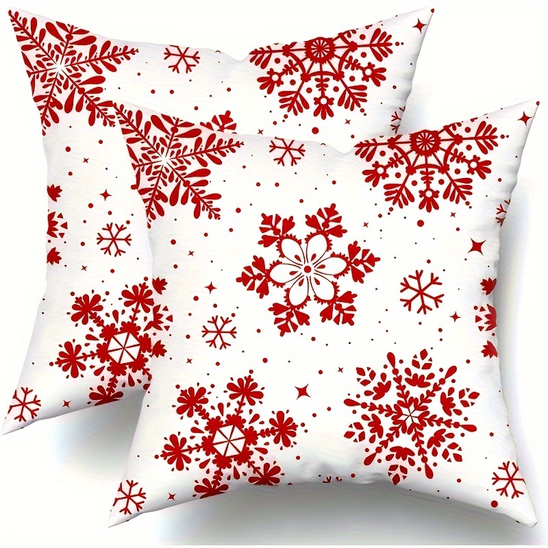

Style Christmas Throw Pillow Covers 18x18 Inch, Set Of 2, Machine Washable, Zipper Closure, Woven Polyester Decorative Cushion Cases For Sofa, Chair, Home Office & Travel Decor - Red And White Pattern