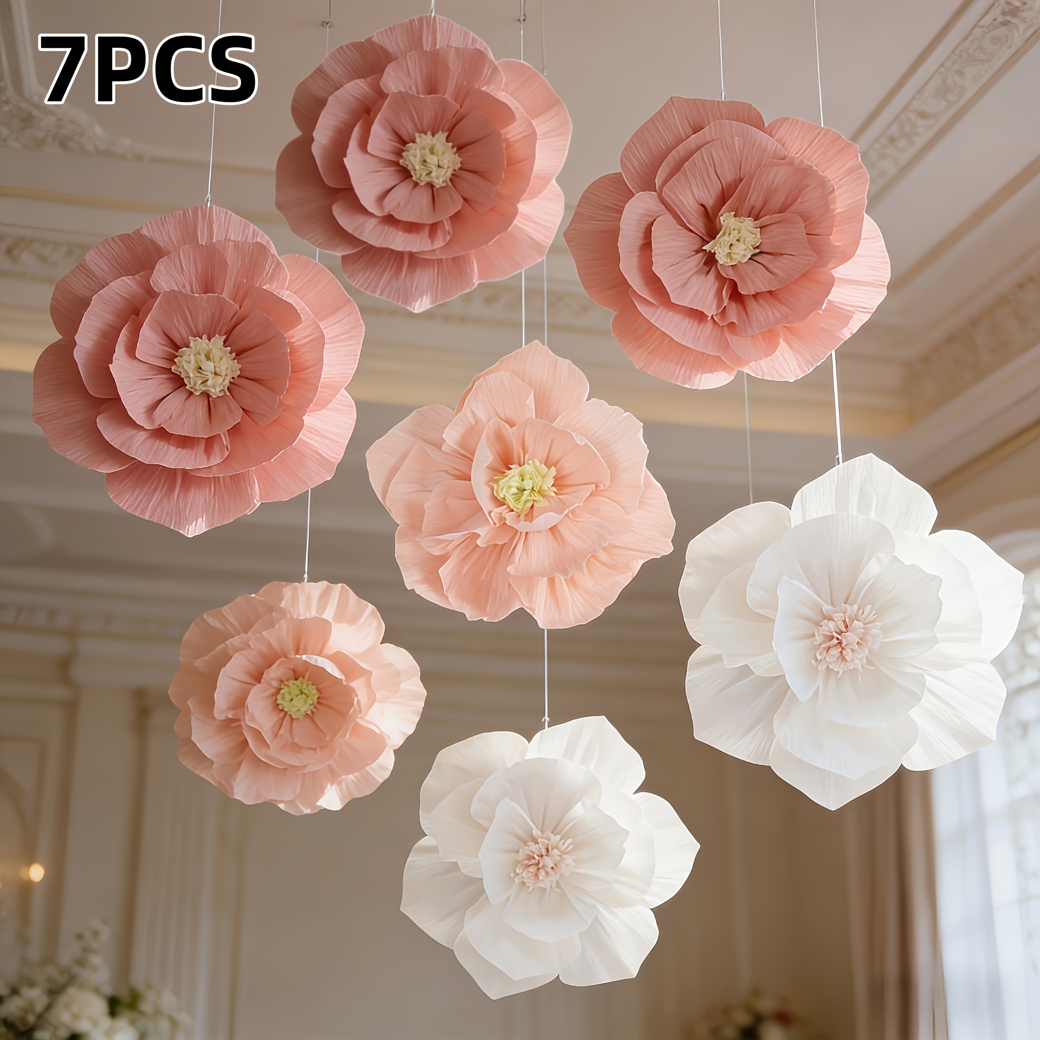 Image of 7pcs Large Bouquet - Mixed Color Paper Roses, Suitable For Wedding, Birthday, Valentine's Day, Mother's Day Decorations, Indoor Outdoor Centerpiece, Spring Summer Events, No Maintenance Required, Use